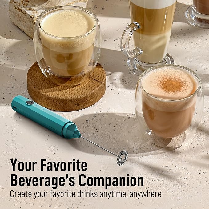 Zulay Froth N Go Milk Frother – Rechargeable 3-in-1 Handheld Frother Wand with Travel Case & USB-C Charger – Single, Double & Egg Whisk for Latte, Cappuccino, Matcha, Protein Shakes – Aqu