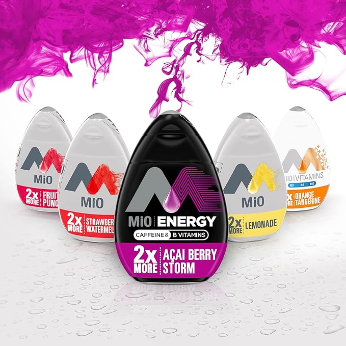 MiO Energy Acai Berry Storm Naturally Flavored with other natural flavors Liquid Water Enhancer Drink Mix with Caffeine & B Vitamins with 2X More (3.24 fl. oz. Bottle) (Pack of 4)