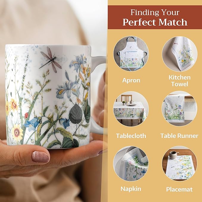 Maison d' Hermine Coffee Mug with Handles Fine Bone China Mugs Pack of One Tea Cups for Hot Beverages Cappuccino Latte Home Restaurant Office Perfect for Gift (Fleurs De Mai - Prairie, 12 Ounce)