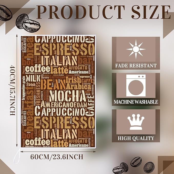 Ferraycle 4 Pieces Kitchen Dish Cloths Coffee Kitchen Hand Towels Absorbent Tea Towels 24 x 16 Inches, Cafe Lover Gift Bar Decorative Dish Cloths Rags, for Farmhouse(Mainly Brown,Vehicle Style)