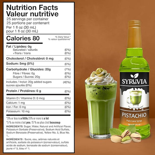 Syruvia Coffee Syrup, Pistachio Flavored Syrup for Drinks and Desserts – 25.4 fl oz