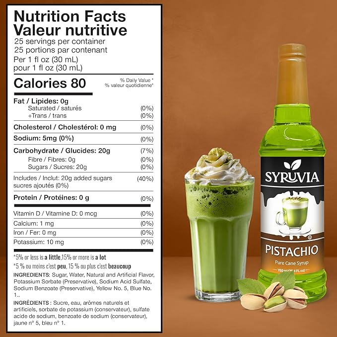Syruvia Coffee Syrup, Pistachio Flavored Syrup for Drinks, and Desserts – 25.4 fl oz, With Pump