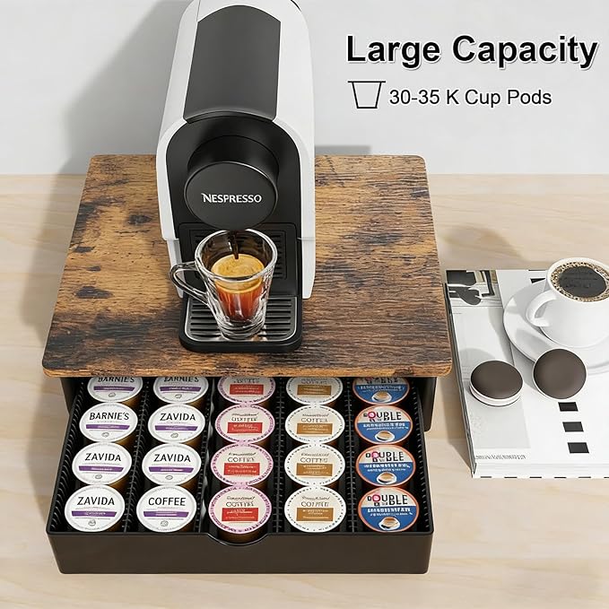 gianotter Wood Vertuo Pod Holder Drawer, Compatible with Nespresso Vertuo Capsules, Compatible with 40 Large or 60 Small Nespresso Capsule Organizer