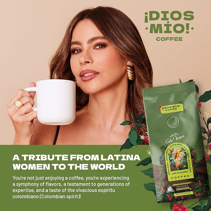 Dios Mio Coffee by Sofia Vergara, Medium Roast, Ground Premium Colombian Coffee, 12 Ounce Bag