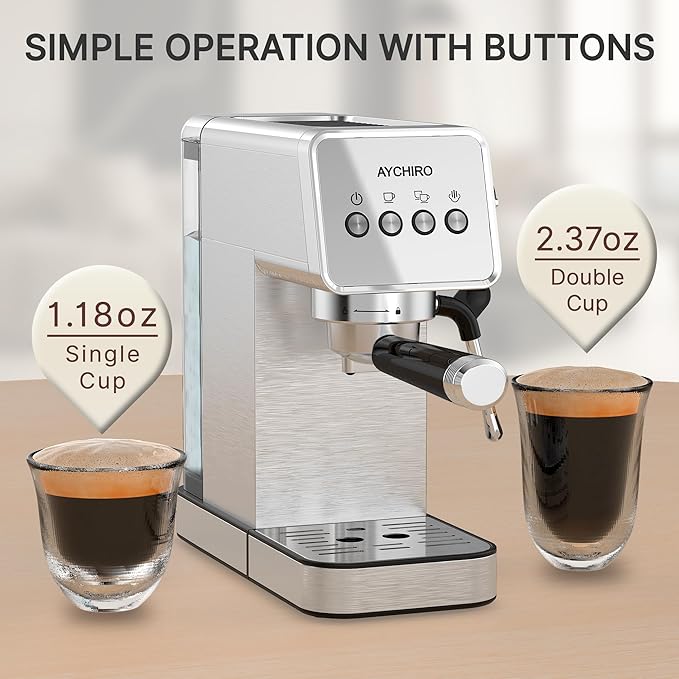 Espresso Machine with Steam Milk Frother, Adjustable Espresso Machine 20 Bar, Compact Espresso Maker for Latte & Cappuccino,Detachable Water Tank/Drip Tray