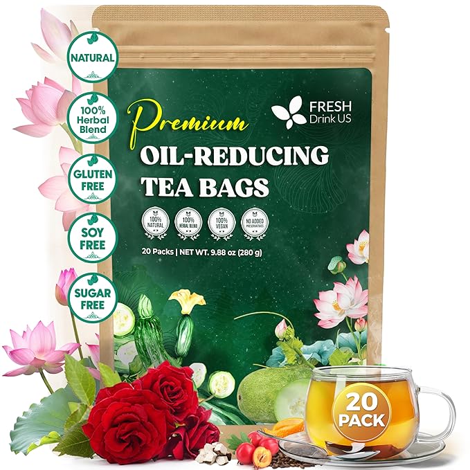 FRESHDRINKUS, 20 Packs of Oil Reducing Tea, Oil Cleansing for Liver, 10 Herbal Ingredients, Traditional Recipe Tea for Liver, 100% Natural, Easy Brewing, Steep Repeatedly