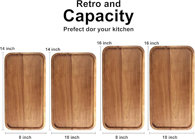 Large Wooden Serving Trays Long Party Charcuterie Boards Acacia Wood Platters Serving Cheese Board Rectangular Appetizer Snack Plates Rectangle Kitchen Dinner Platter for Food Dish Cake Dessert Tray