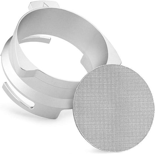 Vomika 54mm Coffee Dosing Funnel, Hands-Free Aluminum Dosing Ring & 53.5mm Stainless Steel Puck Screen, Espresso Accessories suitable for 54mm Breville Barista Portafilters, with Grinding Trigger