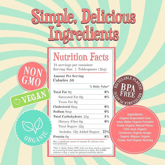 Wäbry Organic Pumpkin Spice Syrup – 16.4oz (468g), Natural Coffee Syrup, Perfect for Lattes, Matcha & Mocktails, Soda, Non-GMO, Dye-Free & Vegan Syrups – BPA-Free Plastic Bottle