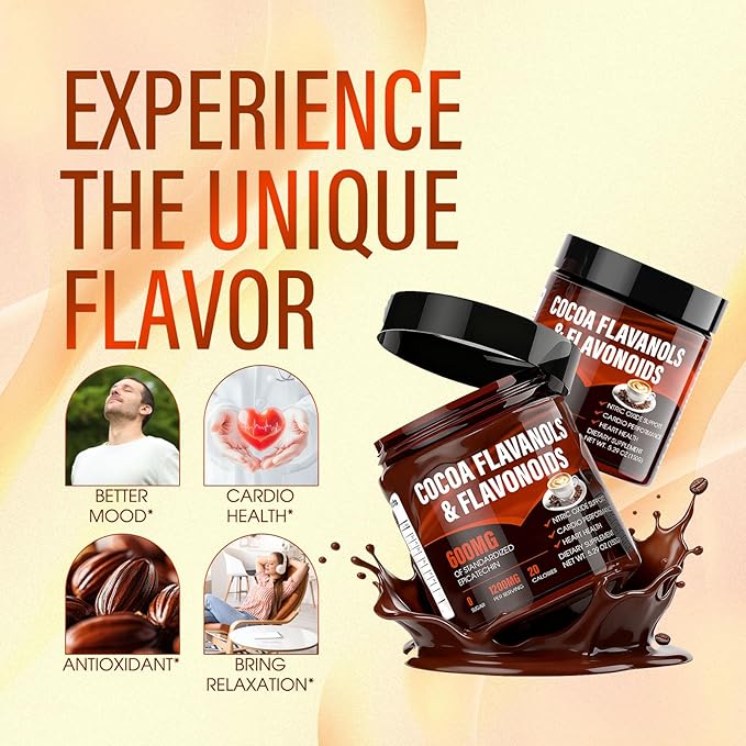 High Flavanol Cocoa Powder, Cocoa Flavanols 1200mg & Flavonoids, Improve Circulation, Energy, Supports Heart Health (1)