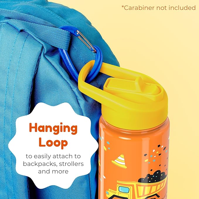 BOZ Kids Insulated Water Bottle with Straw Lid, Stainless Steel Vacuum Double Wall Water Cup, 14 oz (414ml). Scratch-resistant Cute Print and Carry Handle, BPA-free and Dishwasher-safe (Construction)