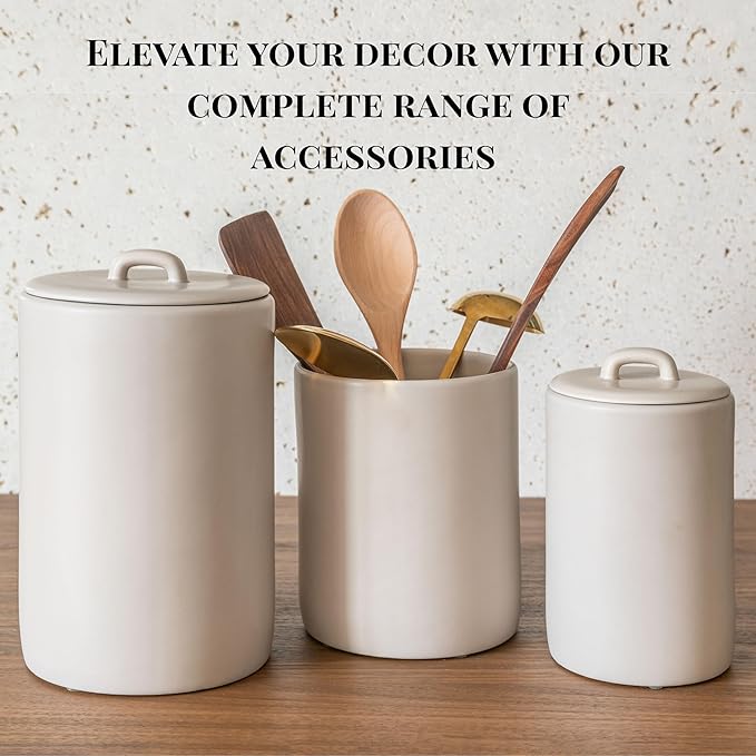 Ceramic Food Storage Jars 37Oz, Snack Containers, Airtight Lid, Kitchen Countertop Canisters for Grounds Coffee, Pods, Tea, Flour, Sugar, Rice, Pantry Organization, Containers set