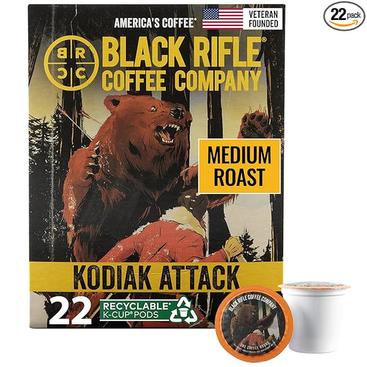 Black Rifle Coffee Company Kodiak Attack Medium Roast K-Cups 22ct Coffee Pods – Veteran-Founded, Bold & Robust Flavor, Compatible with Keurig Single-Serve Brewers
