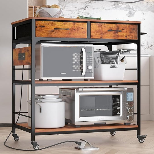 Kitchen Island with Storage,Rolling Kitchen Island Cart with Power Outlet,Industrial Kitchen Island on Wheels,Kitchen Cart for Home