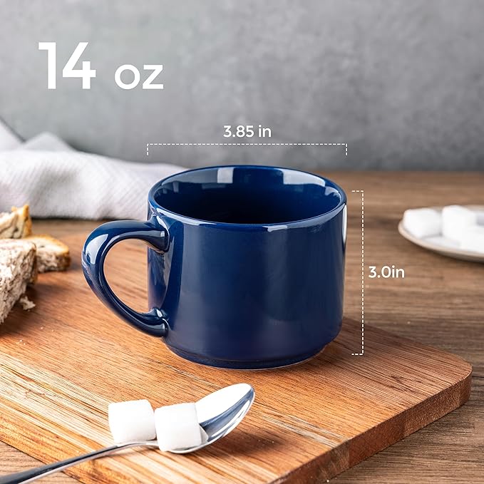 GBHOME 14 OZ Coffee Mugs Set of 6, Stackable Ceramic Mugs for Men, Women, Modern Coffee Cups for Latte,Cappuccino,Hot Cocoa. Dishwasher & Microwave Safe, Navy Blue