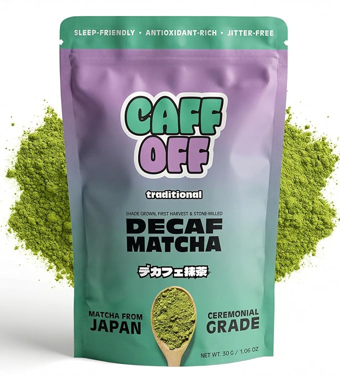 Caff Off Decaf Matcha Green Tea Powder From Japan – Small Premium Bag - 1.06 oz / 30 g – Ceremonial Grade – Naturally Decaffeinated Without Chemicals – Tested for Heavy Metals