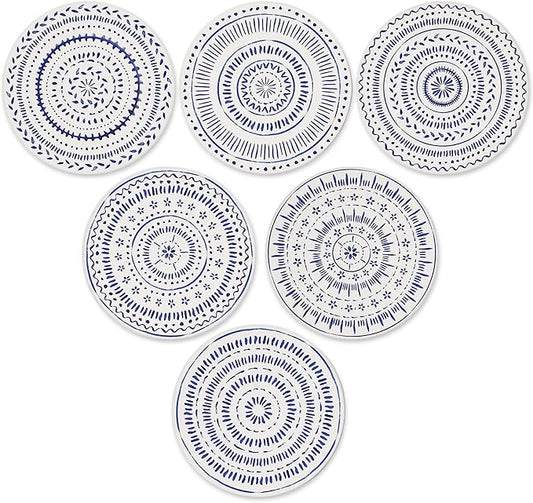 AD Set of 6 Coasters for Drinks Absorbing Round Ceramic Stone Coaster with Cork Base,Tabletop Protection Mat for Mugs and Cups,Office,Kitchen (Nordic Blue)