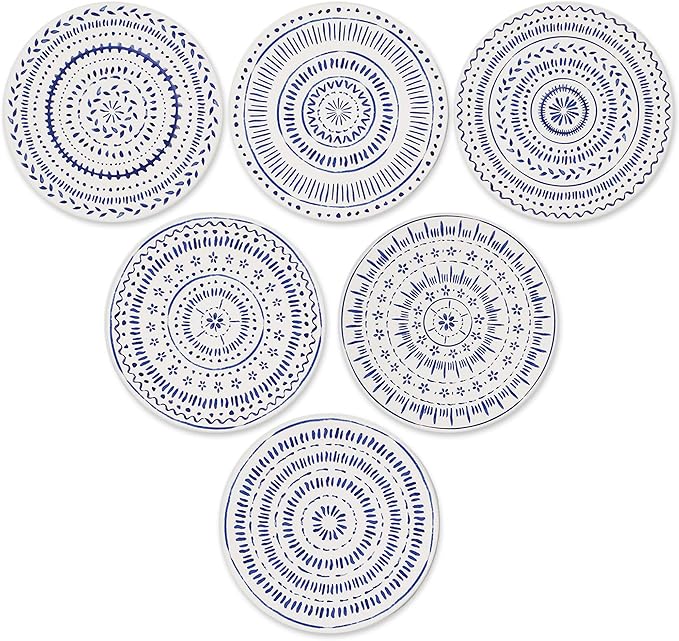 AD Set of 6 Coasters for Drinks Absorbing Round Ceramic Stone Coaster with Cork Base,Tabletop Protection Mat for Mugs and Cups,Office,Kitchen (Nordic Blue with Holder)