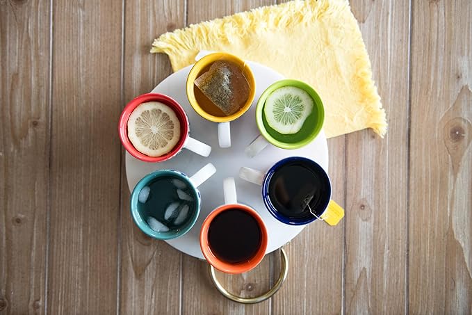 Annovero Small Coffee Cups - 11.7 Oz Capacity - Porcelain Kitchen Mugs for Tea, Latte, Cappuccino, or Hot Cocoa - Set of 6