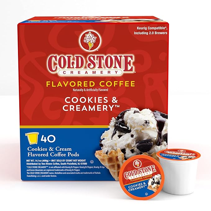 Cold Stone Creamery Beverages Cookies and Creamery Ice Cream Flavored Coffee Pods, Compatible with K Cup Brewers Including 2.0, 40 Count