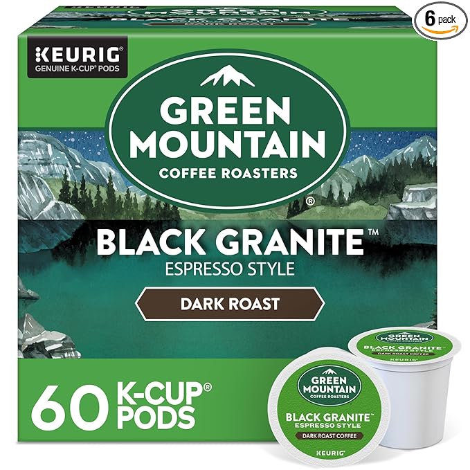 Green Mountain Coffee Roasters Black Granite, Keurig Single Serve K-Cup Pods, Espresso Style Dark Roast, 60 Count (6 Packs of 10)