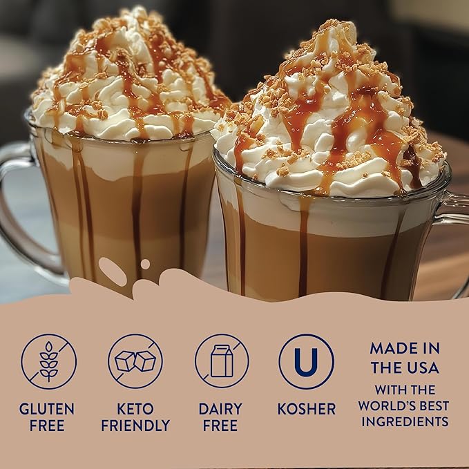 Jordan's Skinny Mixes Sugar Free Coffee Syrup, Butter Toffee Coffee Flavoring Syrup, Zero Calorie Drink Mix, Lattes, Baking, Protein Shake or Cocktail, Dairy & Gluten Free, Kosher, 25.4 Fl Oz