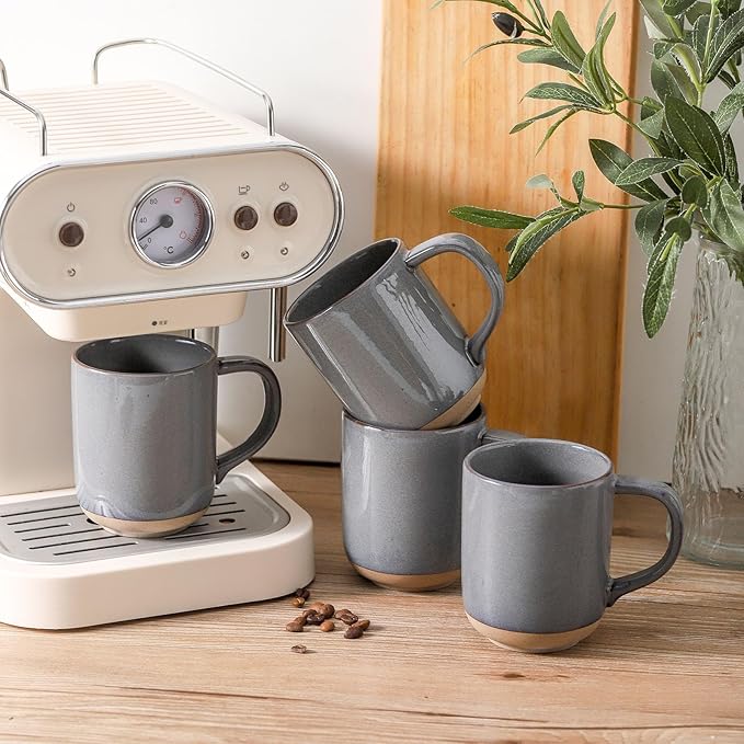 HASENSE Coffee Mugs, 12 OZ Coffee Cups Ceramic Set of 4 with Handle and Speckled Patterns for Man Woman, Vintage Stoneware Porcelain Coffee Cups Set for Tea, Cocoa, Milk, Latte and Cappuccino - Gray