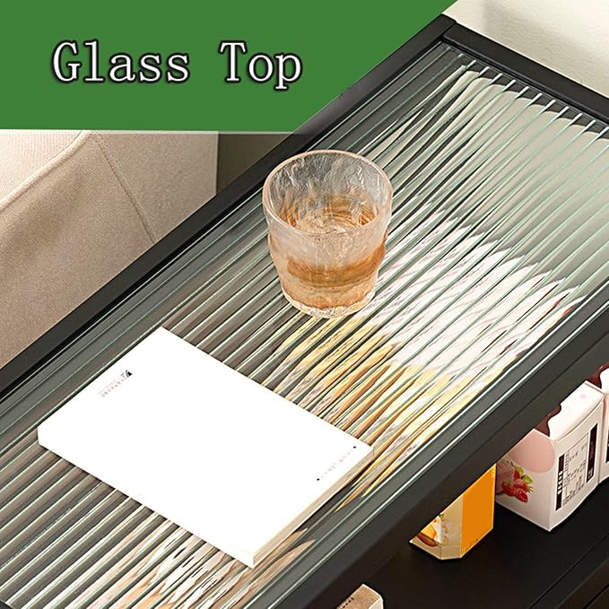 Side Table Glass Top Movable End Table Coffee Station Table, MDF Coffee Bar Stand Cart with Storage Coffee Table on Wheels,for Home Kitchen, Entryway, Living Room,Dining Room(Brown)