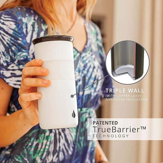 Elemental Artisan Insulated Tumbler, Triple Wall Coffee Travel Tumbler, Reusable Stainless Steel with Ceramic Lid, Thermal Coffee Cups for Hot (6 Hrs) & Cold (18 Hrs) 16oz - Matte White