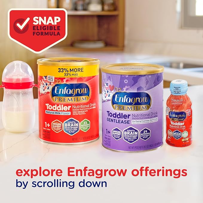 Enfagrow NeuroPro Toddler Nutritional Drink, Made with Real Milk, Brain-Building Omega-3 DHA, Nutrients and Prebiotics for Growth & Immune Support, Non-GMO, Toddler Milk Powder, 32 Oz Can (Pack of 2)
