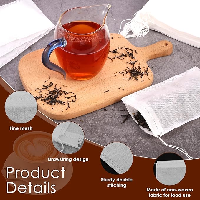 1000Pcs No Mess Cold Brew Coffee Filters, 4x6 Inch Disposable Coffee Filter Bag with Drawstring, Fine Mesh Brewing Bags for Loose Leaf Tea, Iced Coffee and Herbs