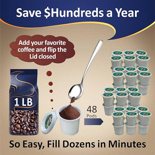 96 iFillCup Pods - Use Your Favorite Coffee, Fits all K Cup Brewers, Save $Hundreds, Holds 50% More Coffee for a Richer or a Larger Brew for Morning Commute (Green)
