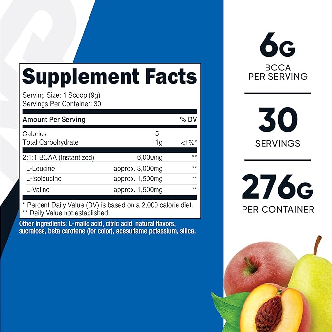 Nutricost BCAA Powder 2:1:1 (Orchard Fruit) - Branch Chain Amino Acids, 6g Per Serving, Vegetarian, GMO-Free, Gluten-Free, 30 Servings