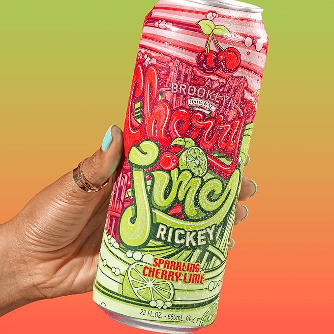 AriZona Cherry Lime Rickey Soda, A Brooklyn Original Sparkling Drink - Big Can, 22 Fl Oz (Pack of 12)