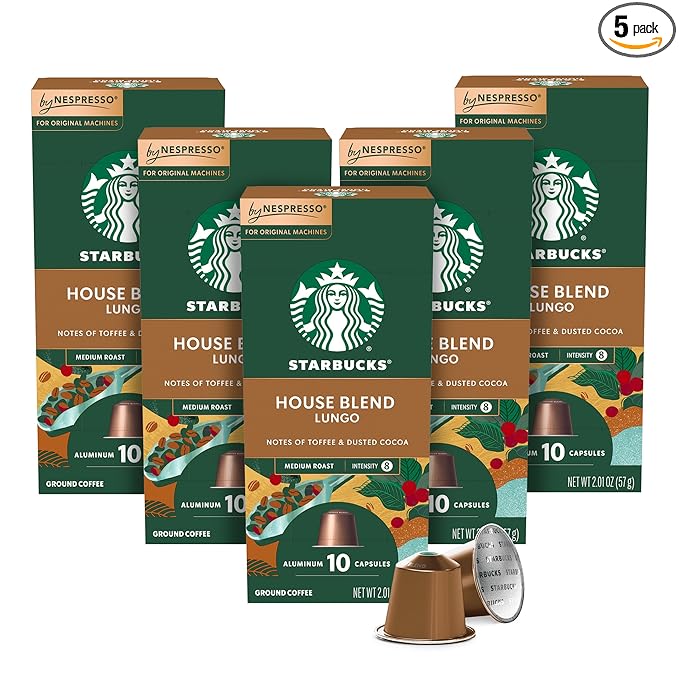 Starbucks by Nespresso Original Line, House Blend, Medium Roast Coffee, 50-count Espresso Pods