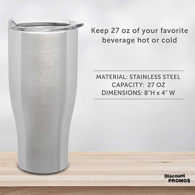 DISCOUNT PROMOS Stainless Steel Grip Travel Mugs 27 oz. Set of 10, Bulk Pack - Perfect for Coffee, Soda, Other Hot & Cold Beverages - Silver