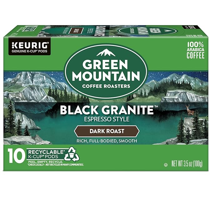 Green Mountain Coffee Roasters Black Granite, Keurig Single Serve K-Cup Pods, Espresso Style Dark Roast, 60 Count (6 Packs of 10)