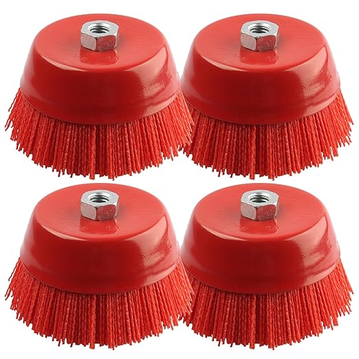 Nylon Cup Brush for Angle Grinder, 6 Inch Coarse Sanding Scuffing, 5/8" 11 Thread, 4PCS Wire for Drill - Remove Rust, Corrosion, Paint