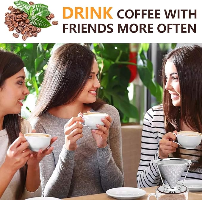 Pour Over Coffee Dripper, Reusable Stainless Pour Over Coffee Maker for (1-4 Cup), Easy to Clean Paperless Pour Over Coffee Maker, Fine Mesh Coffee Strainer with Stand and Bonus Brush