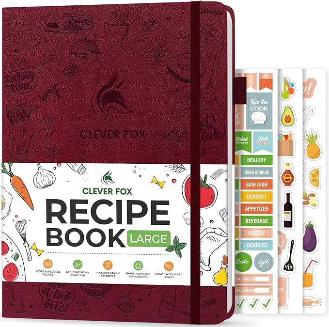 Clever Fox Recipe Book – Make Your Own Family Cookbook – Blank Recipe Notebook Organizer – Empty Cooking Journal to Write In Recipes – Large Size, 8.5”x11.2”, Hardcover, Burgundy