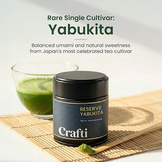 Crafti Ceremonial Grade Matcha Powder | 100% First Harvest | Single Cultivar | Yabukita | Unsweetened Authentic Japanese Matcha Green Tea Powder from Yame, Fukuoka (30g / 1.06oz)