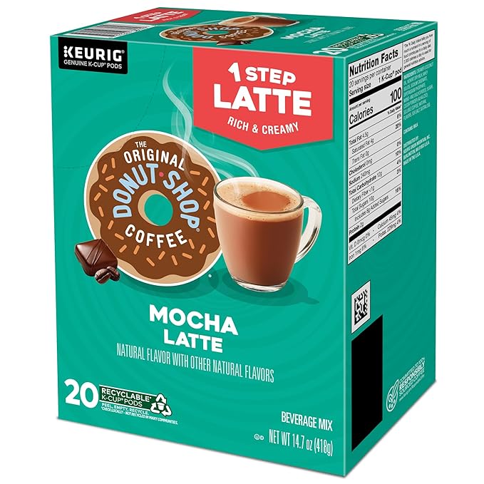The Original Donut Shop Mocha One-Step Latte, Single Serve Coffee K-Cup Pod, Flavored Coffee, 20 Count