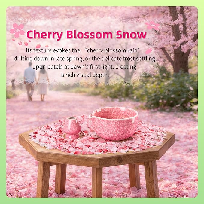 TEANAGOO Matcha Whisk Set,7 Pcs Matcha Set Pink,Ceremony Matcha Kit,Matcha Tea Set for Making Latte,Ceramic Bowl(chawan) whith Spout and Whisk,Gift for Matcha Lovers