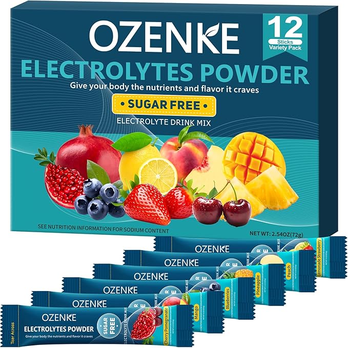 Electrolytes Powder Packets, 12 Sticks Sugar Free Hydration Packets, Electrolyte Drink Mix Travel Electrolyte for Rapid Hydration, 6 Flavors