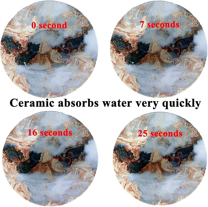 White Marble Ceramic Coasters with Holder Absorbent Drink Coaster Set Outdoor Round Abstract Cute Table Decorative Coffee Cup Beverage Fun Wine Beer Bar Gold Housewarming 6 Pack