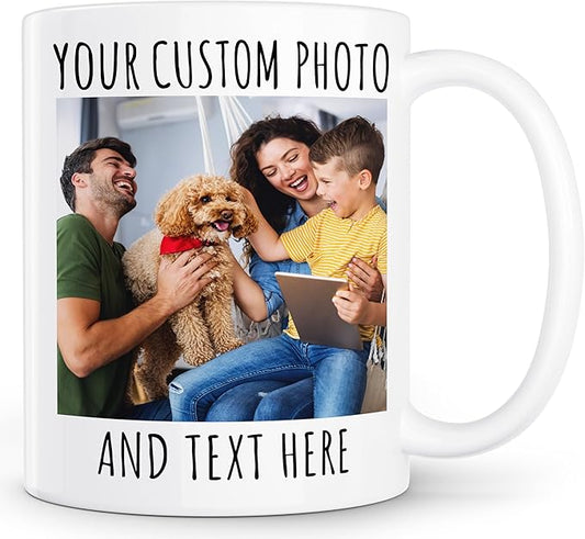 Custom Coffee Mug with Photo, Text, or Logo | Personalized Ceramic Mug 11oz | Customizable Gift for Men, Women | Unique Gift for Birthdays, Holidays, Christmas | White