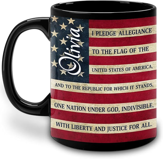 Hyturtle Personalized American Gifts for Men Women - Independence Day 4th Of July - American USA Flag Custom Name 11oz Black Ceramic Coffee Tea Mug For Him Her Dad Mom