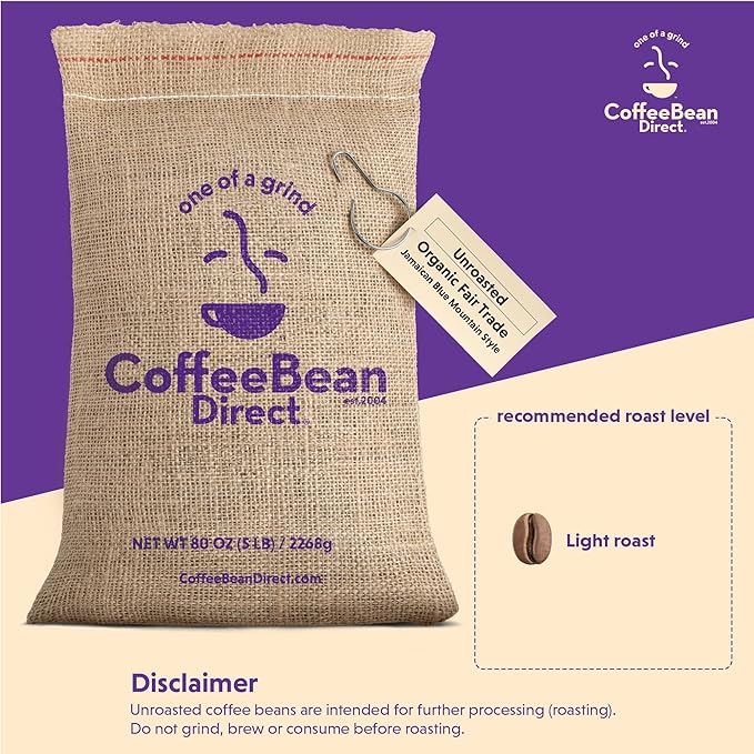 Coffee Bean Direct Unroasted Organic Fair Trade Jamaican Blue Mountain Style, 5 Pound (Pack of 1)