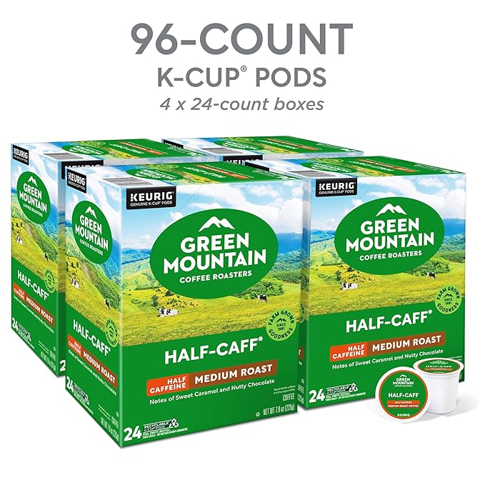 Green Mountain Coffee Roasters Half Caff Coffee, Keurig Single-Serve K-Cup pods, Medium Roast, 96 Count
