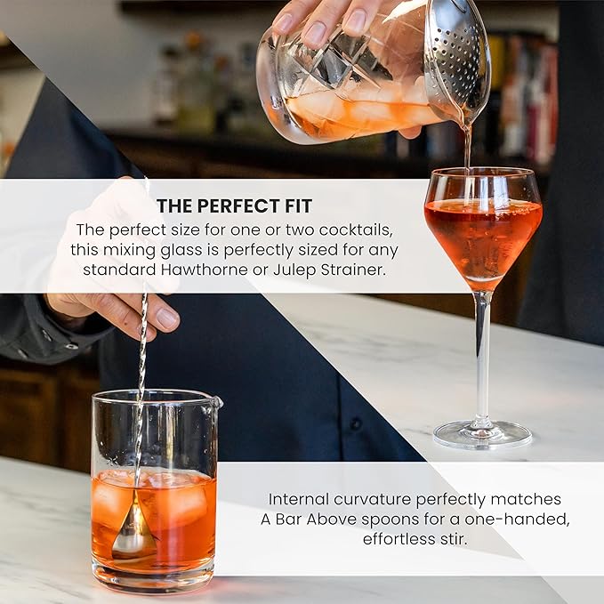 A Bar Above Cocktail Mixing Glass, Classic Style Enhanced Annealed Lead-Free Crystal Stirring Pitcher, Thick Weighted Base for Stable Stirring, 18 Oz Drink Mixer for Craft Cocktails at Home or Bars